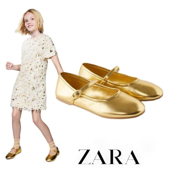 ZARA Kids | Gold | METALLIC BALLET FLATS - Picture 1 of 7
